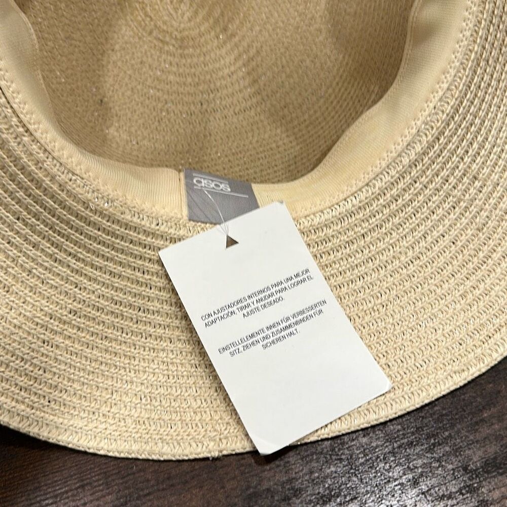 NWT ASOS Design Women's Sequined "Go Away" Wide Brim Floppy Straw Hat Beige OS - Picture 4 of 7